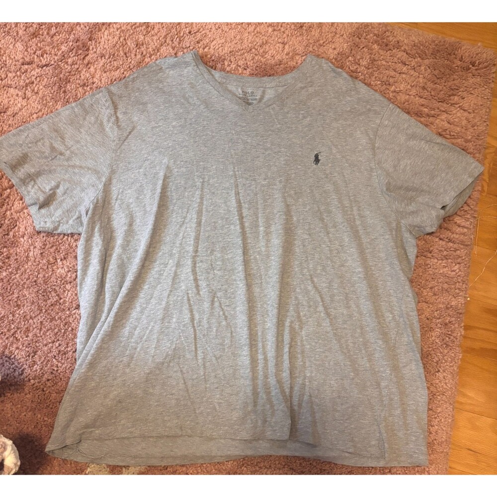 Polo Ralph Lauren VNeck TShirt Mens 2XB Gray Short Sleeve SUPER SOFT 100% Cotton - Picture 2 of 7